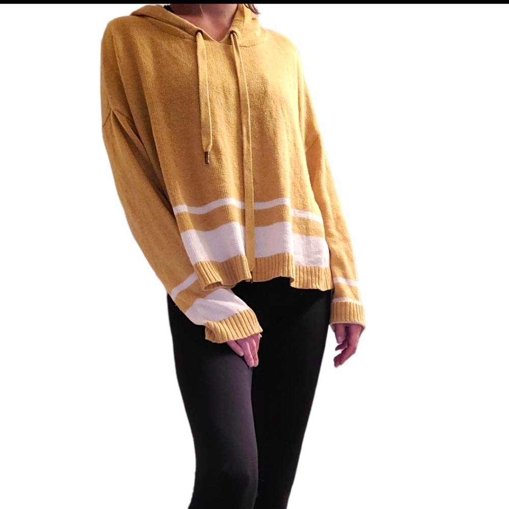 American Eagle Yellow Striped Sweater Hoodie, Size Medium,